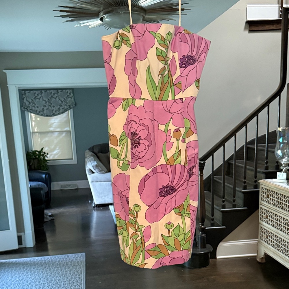 LOFT Strapless Dress in Pink and Cream Floral size 4 new with tags